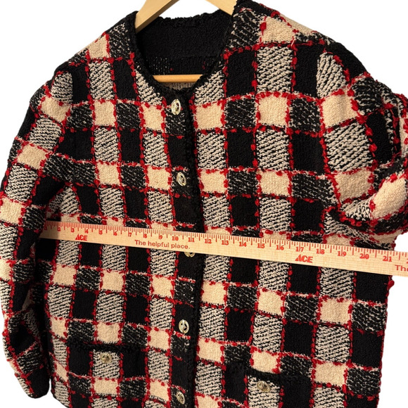 Sezane L Valerio Knit Lady Jacket Wool Checkered Boxy Blazer Gold Buttons Black - Picture 7 of 10